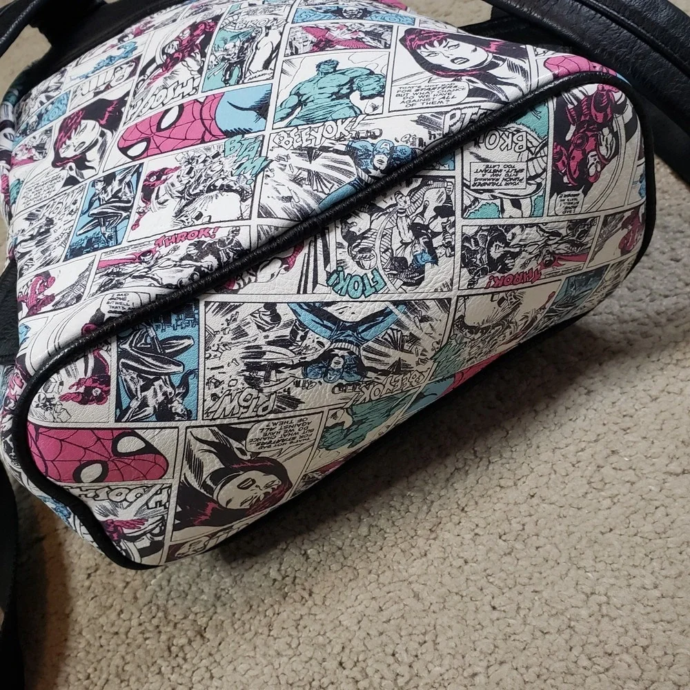 Loungefly Marvel Mini Backpack White Comics AOP Hulk Iron‎ Man Spiderman Cartoon